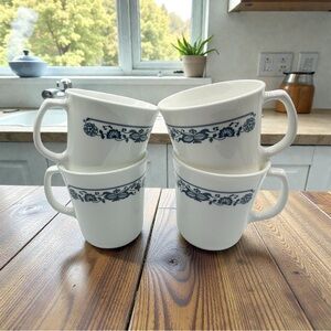 Vintage Corelle Corning Blue Onion Mugs Set of 4 Retro Floral Cups 10oz